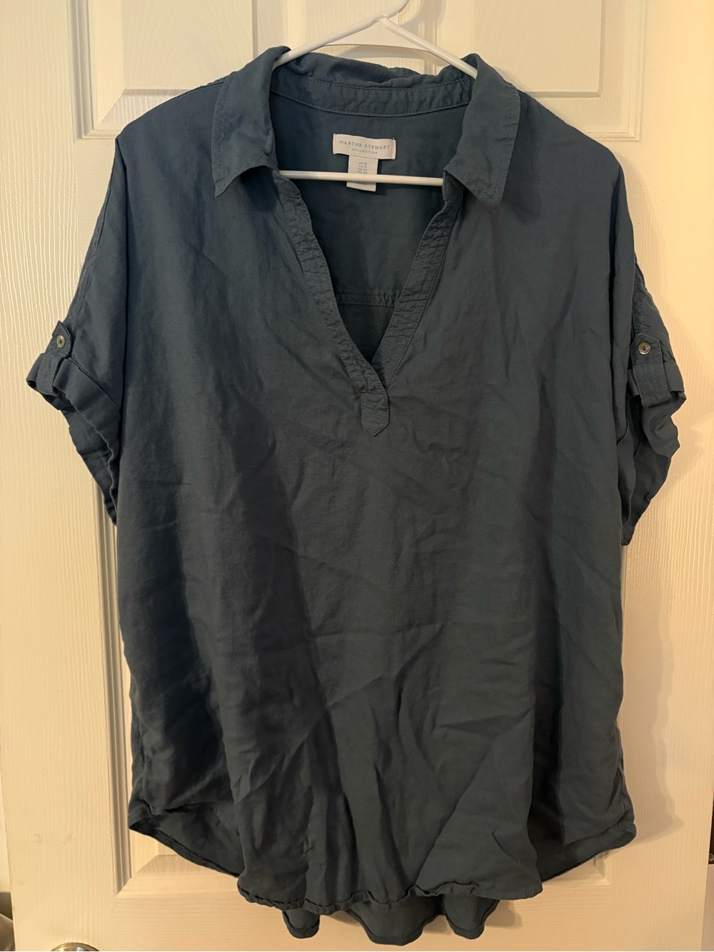 Martha Stewart Slate Blue Linen-Blend Tunic